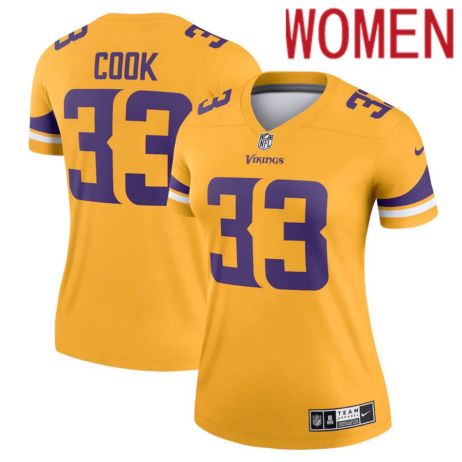 Women Minnesota Vikings 33 Dalvin Cook Nike Gold Inverted Legend NFL Jersey